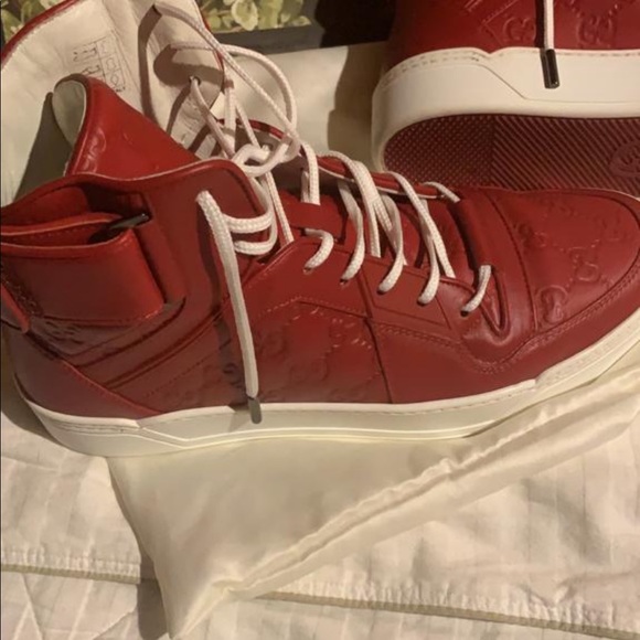 Men’s Leather Gucci Signature Red Sneakers - Picture 2 of 9